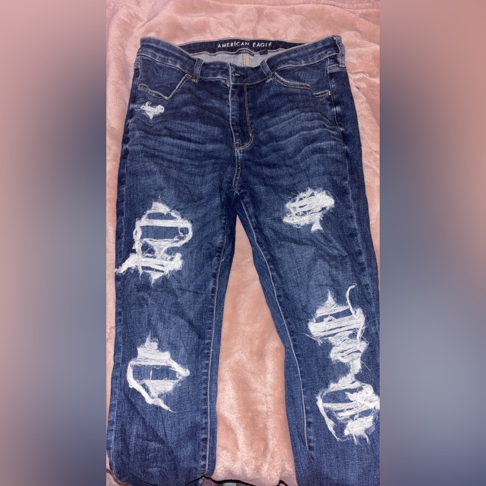 American Eagle Outfitters Blue Skinny Jeans with Distressing